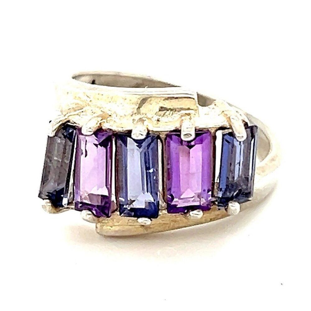 Silver 925‎ Emerald Cut 5-Stones Ring